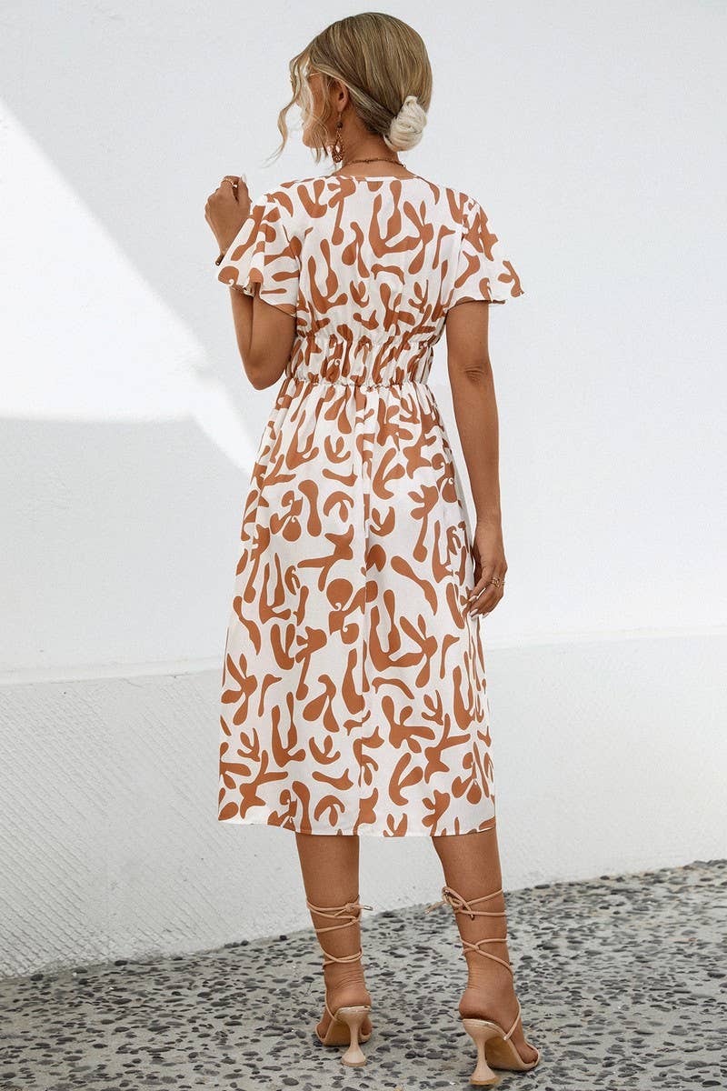 CWDSD7114_SUMMER COMFORTABLE CASUAL V-NECK DRESS