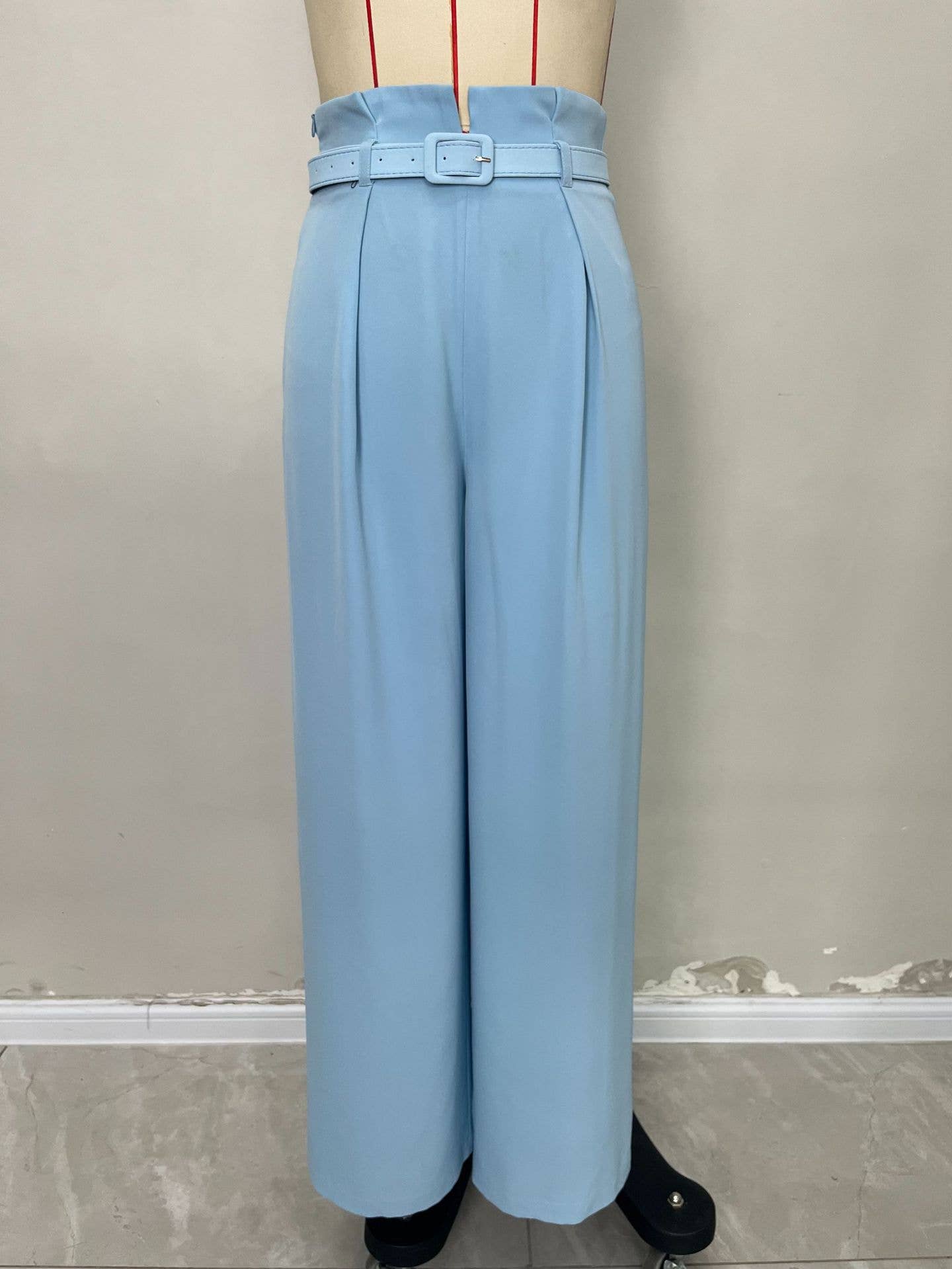 Pleated cinched waist high-waisted wide-leg pants