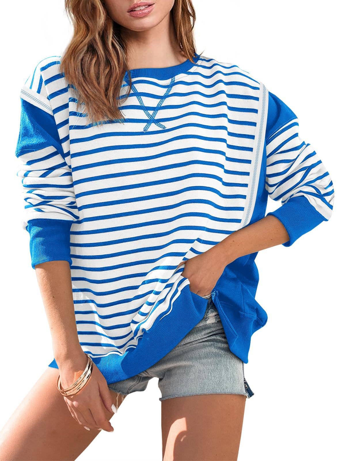 LONG SLEEVE HOODIE WITH MATCHING STRIPES