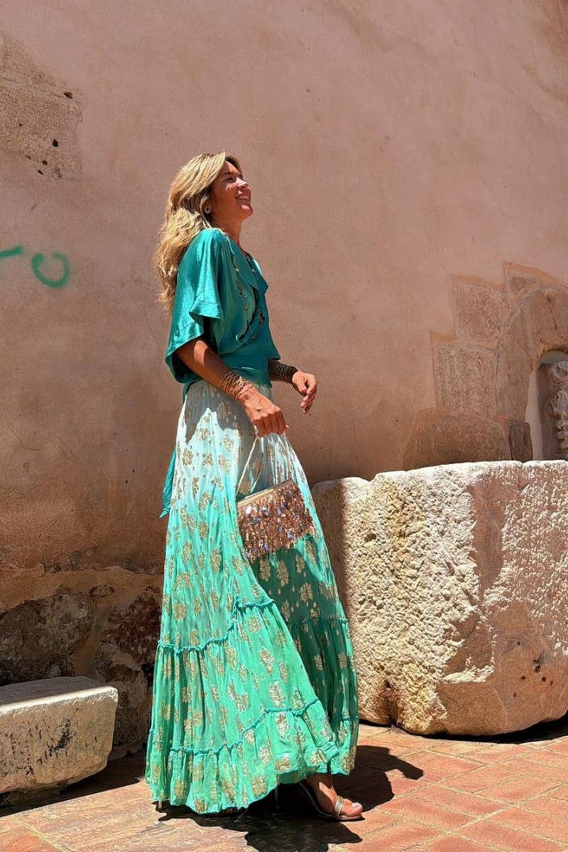 CWBLS0566_NEW SUMMER PRINTED RUFFLED PENDANT LONG SKIRT