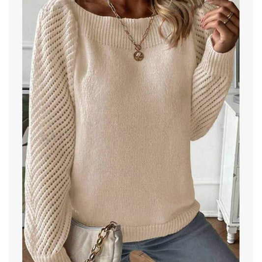 HOLLOW-OUT LONG-SLEEVED LINENECK PULLOVER SWEATER