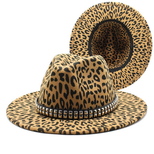 LEOPARD PRINT WOOLEN HAT WIDE BRIM JAZZ HAT_CWAH2534