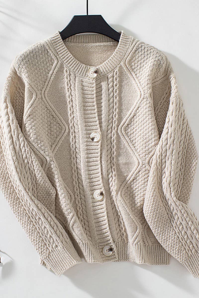 CWOCAL0853_CREW NECK LONG SLEEVE BUTTON KNIT CARDIGAN