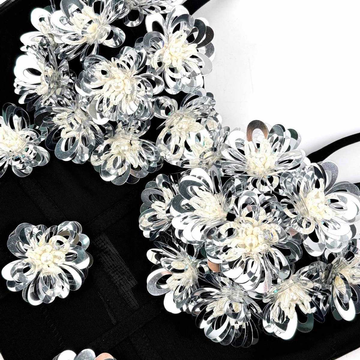 SEXY SEQUINED FLOWER HERRINGBONE CORSET