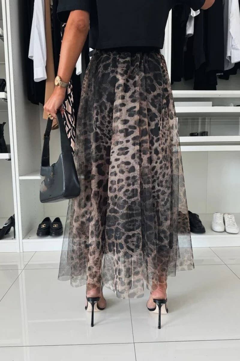 CWBLS0626_NEW LEOPARD PRINT ELASTIC WAIST SWING MESH SKIRT