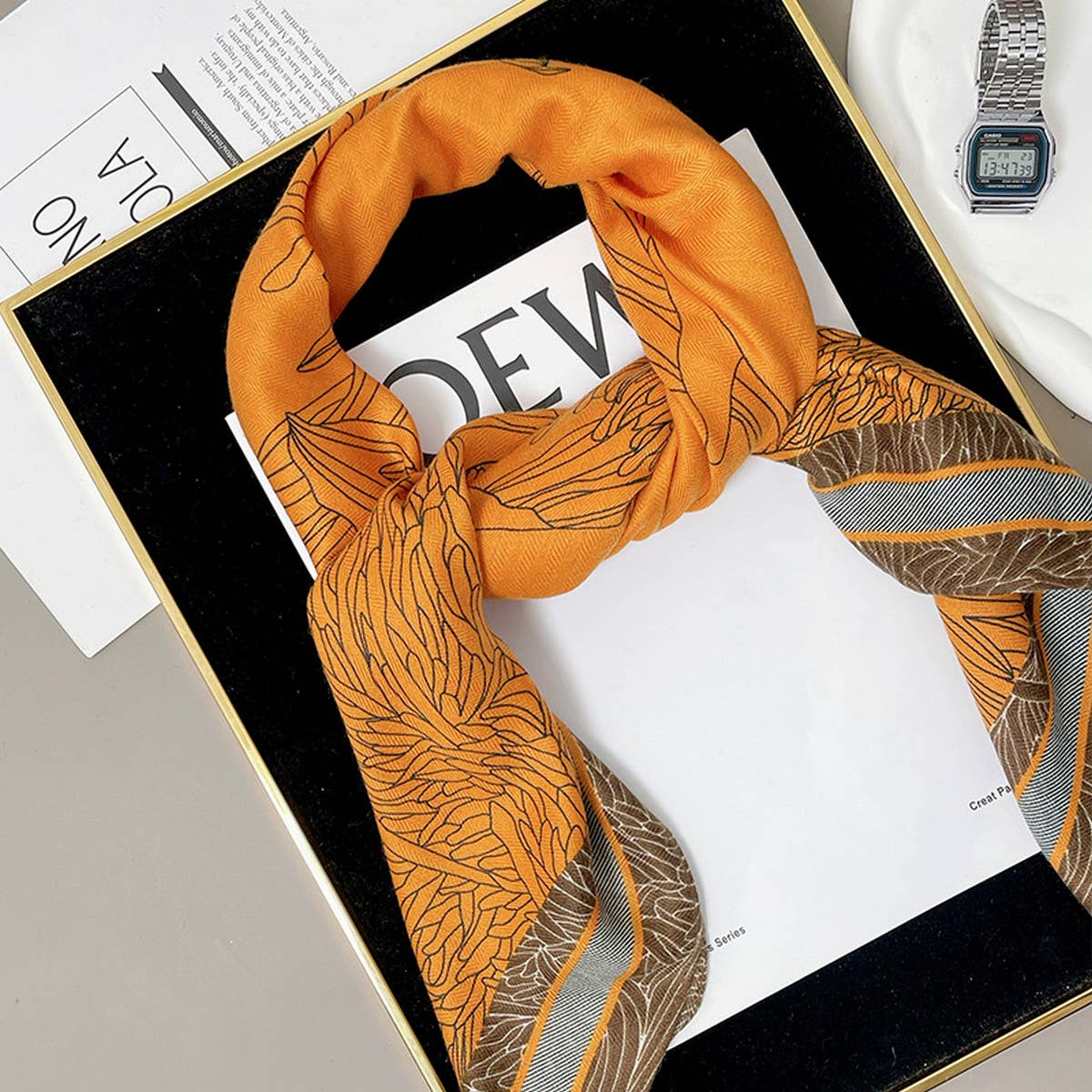 Velvet Wool Scarf with Artistic Print for Fall