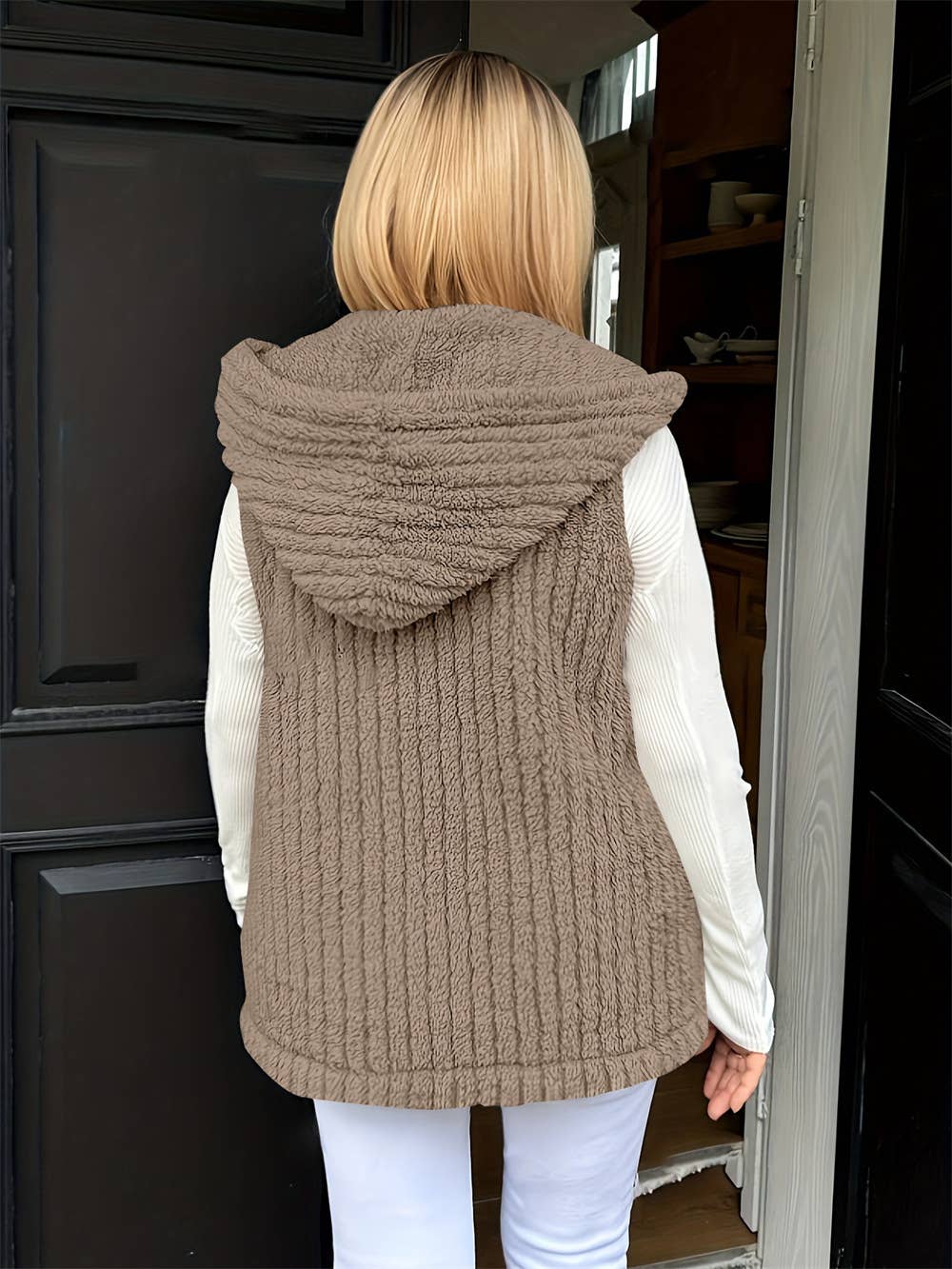 WOMEN'S WOOLEN HOODED VEST SLEEVELESS COAT