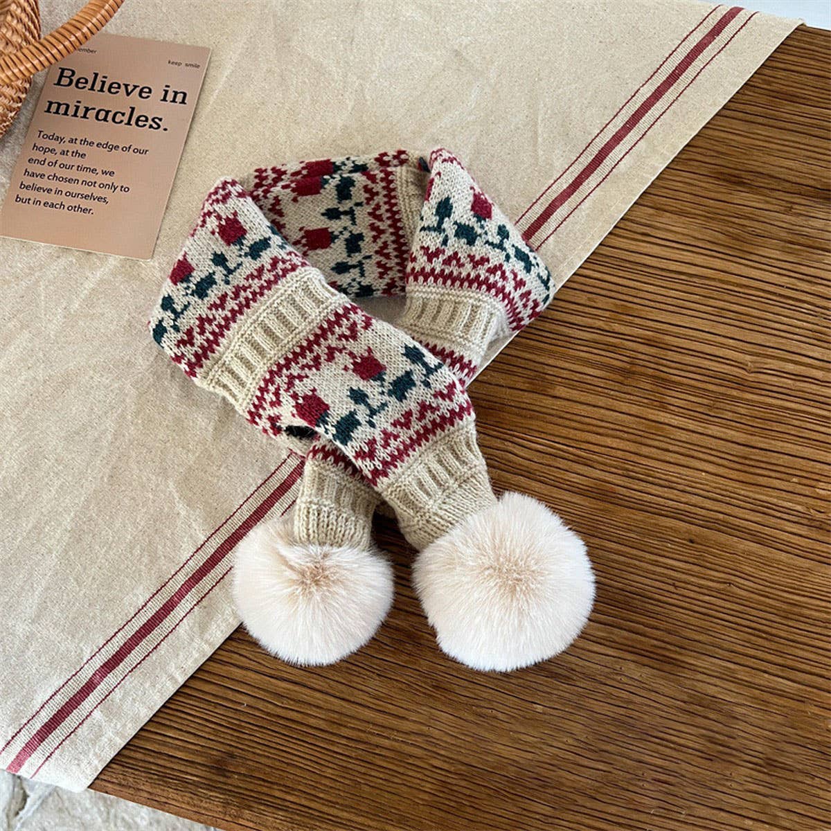 CUTE DOUBLE BALL WARM CHILDREN'S KNITTED SCARF