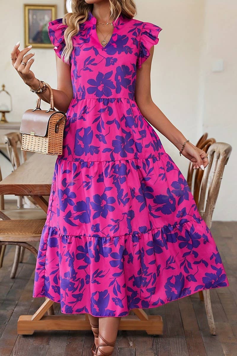 CWDMD1881_RUFFLED SLEEVELESS PRINTED DRESS