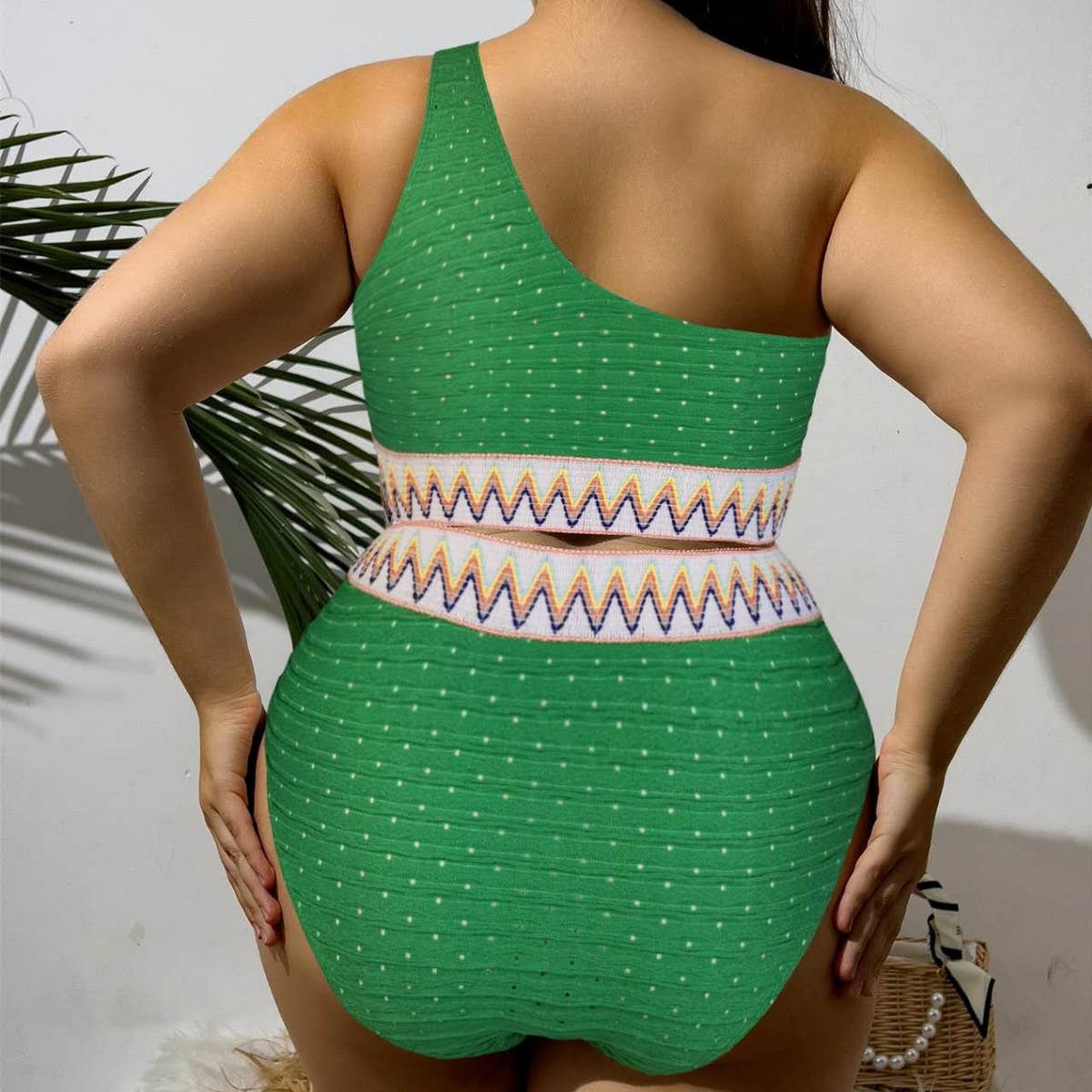 SEXY STRIPED PLUS SIZE SPLIT BIKINI SWIMSUIT
