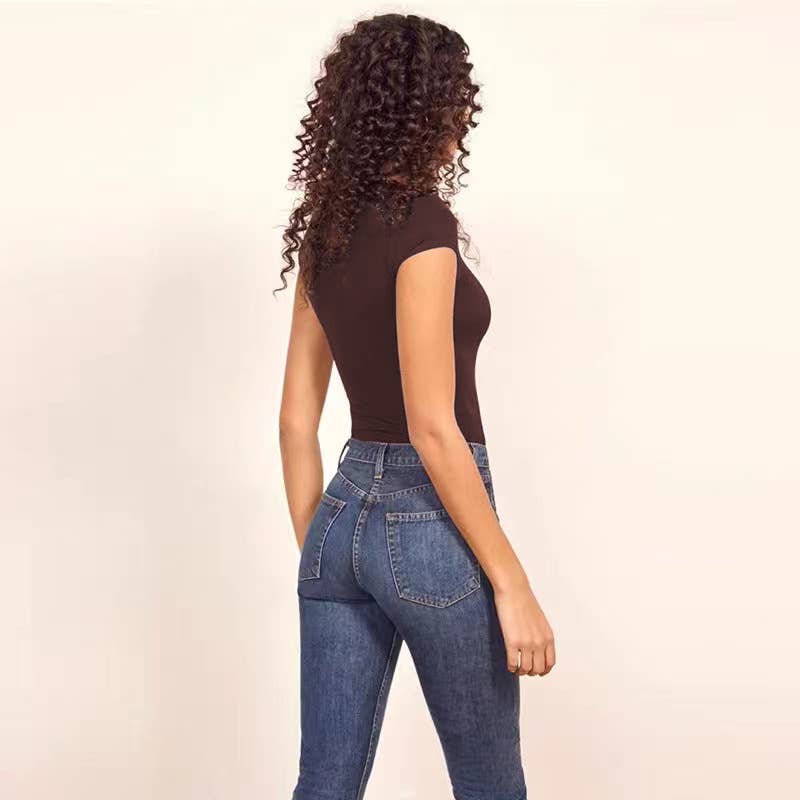 Sexy tight cotton ribbed round neck jumpsuit