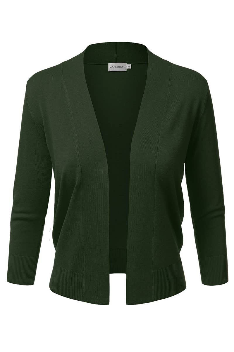 AWOCAS074_Basic 3/4 Sleeve Open Front Cropped Cardigan