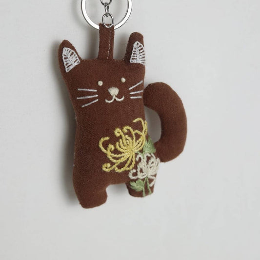 Hand-Embroidered Honeysuckle Cat Plush Charm