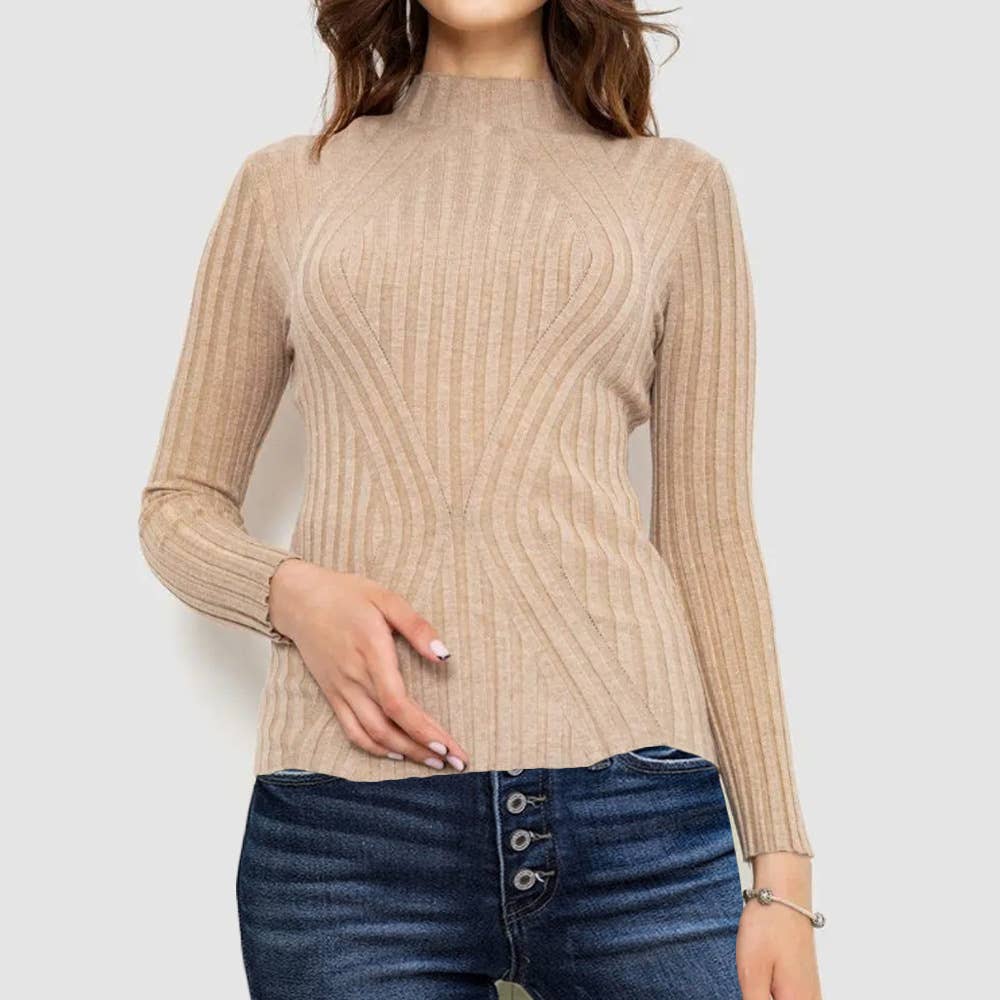 Wide-striped solid-color long-sleeved top
