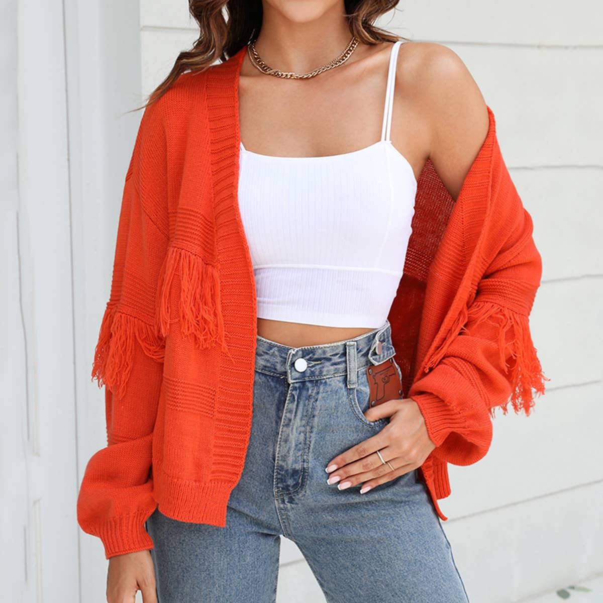 KNIT CARDIGAN FRINGE SWEATER CARDIGAN FOR WOMEN