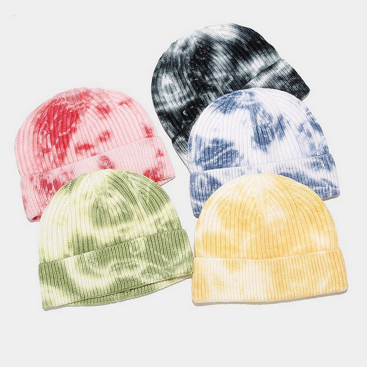 TIE-DYED KNITTED HAT MELON-SHAPED WARM BEANIE HAT_CWAH2077