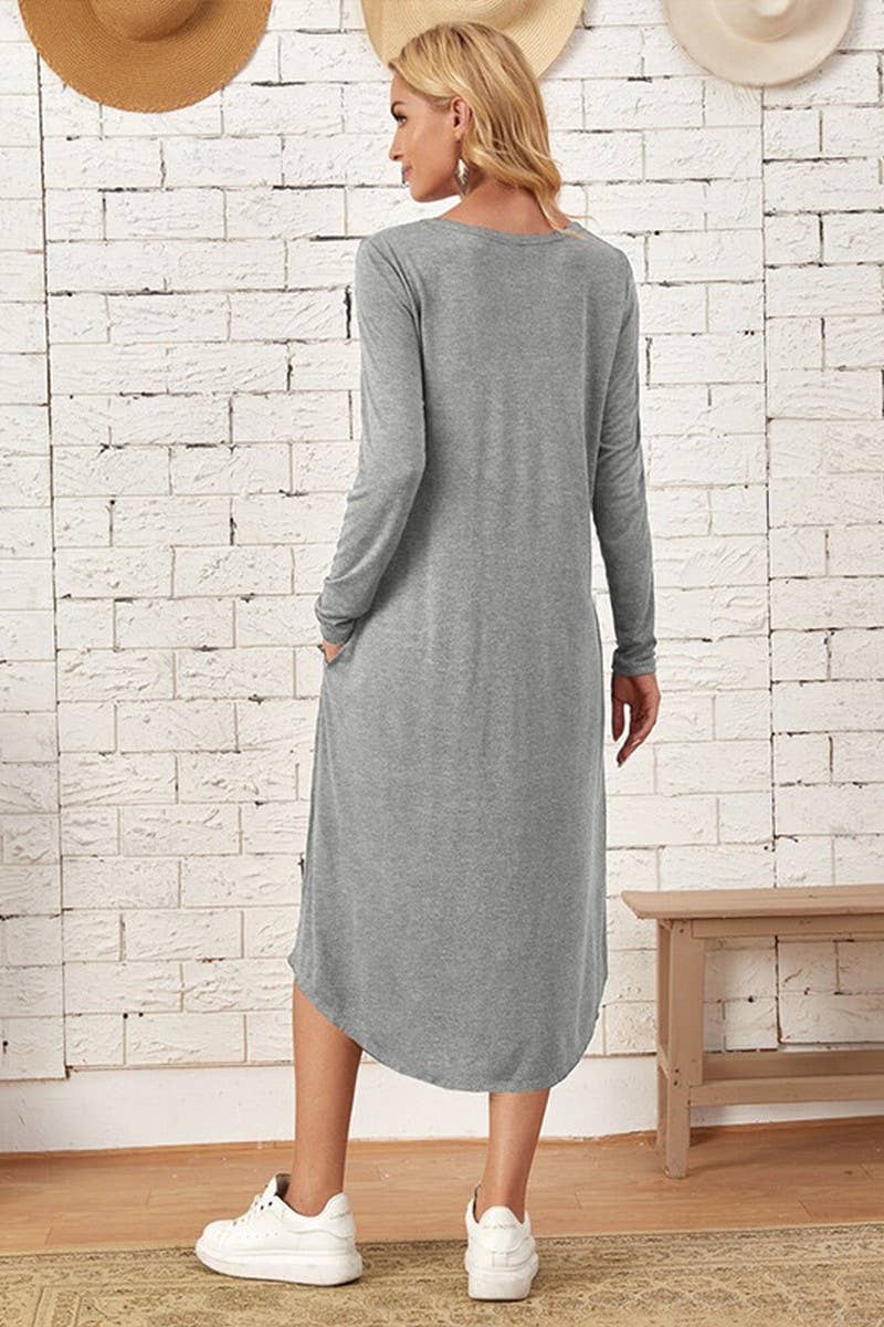 CWDMD3948_SOLID COLOR CASUAL LONG SLEEVE LONG DRESS