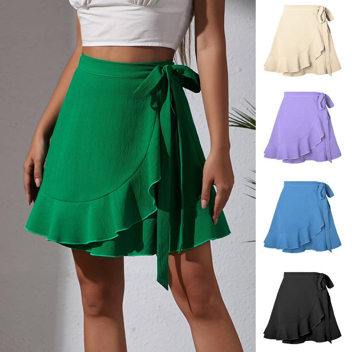 ONE-PIECE SKIRT SOLID COLOR RUFFLED SHORT SKIRT_CWAB4812
