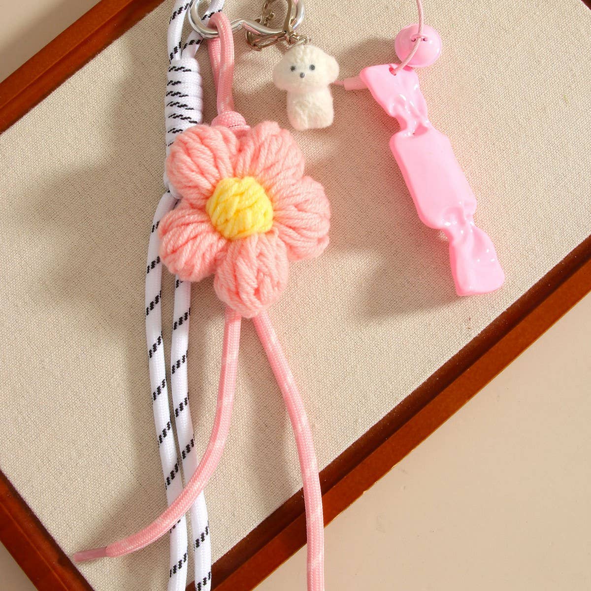 Fashion Crochet Flower Candy Dog Keychain_CWMM7642