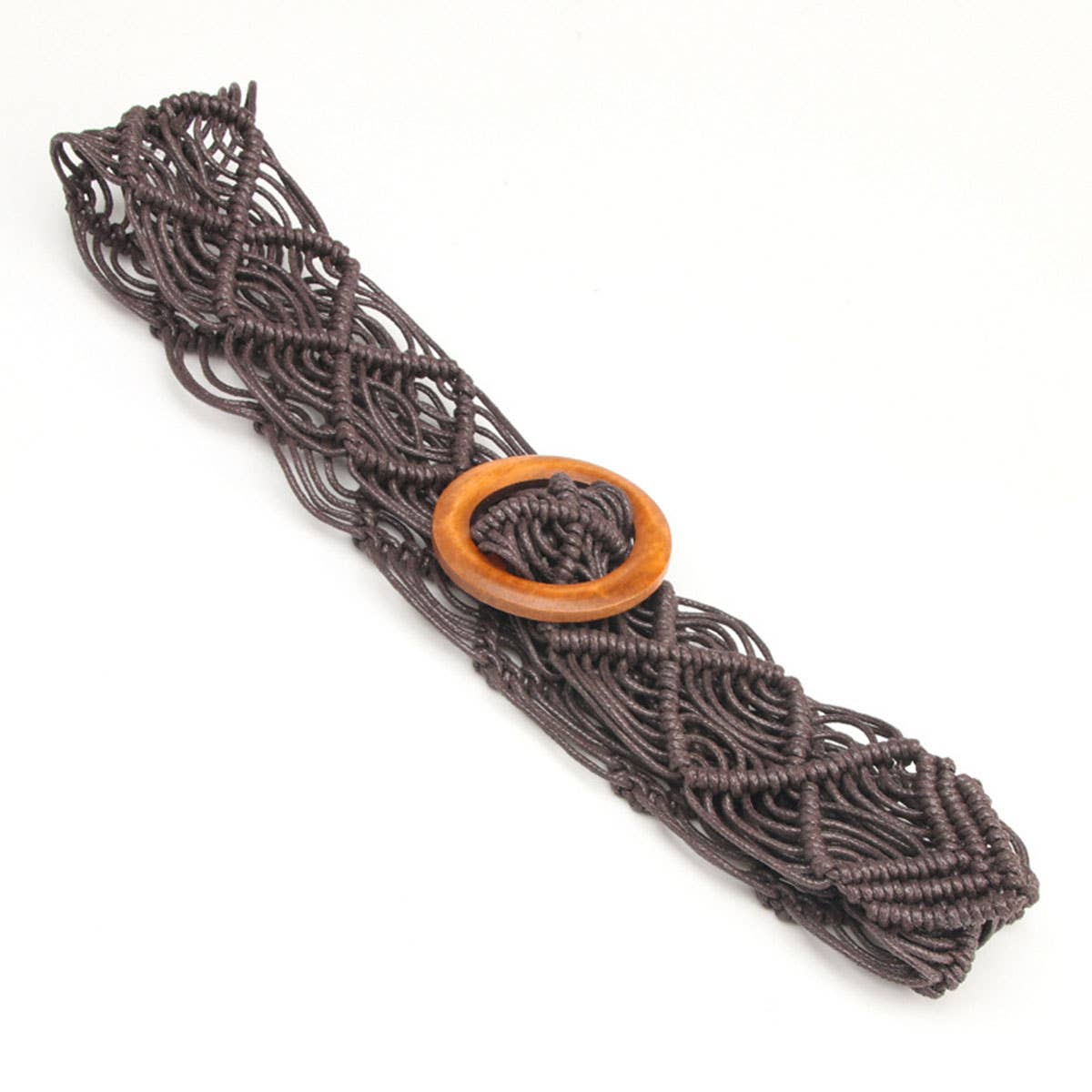 Wax rope woven hollowed-out wooden buckle belt