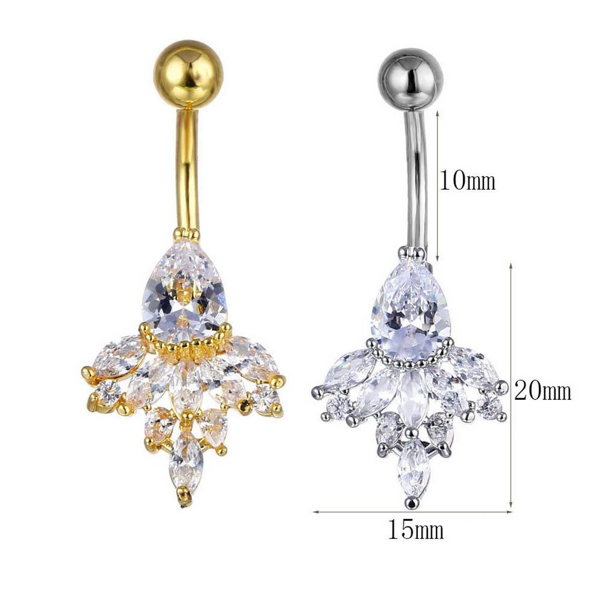 Peacock Flower Belly Ring Zircon Navel Piercing_CWMM9307