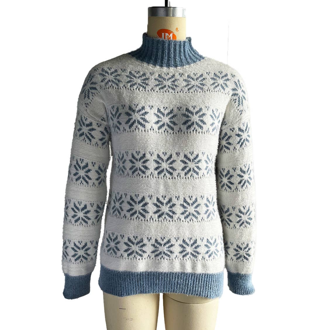 TURTLENECK SNOWFLAKE JACQUARD LONG SLEEVE SWEATER