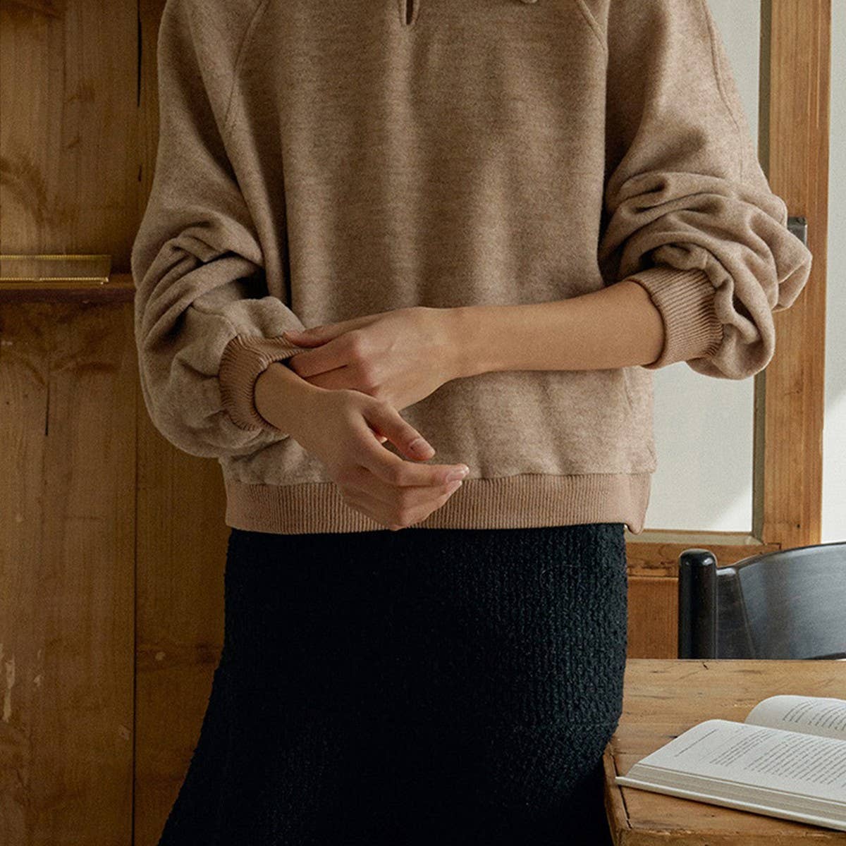 Lapel single button stitching thread hoodie