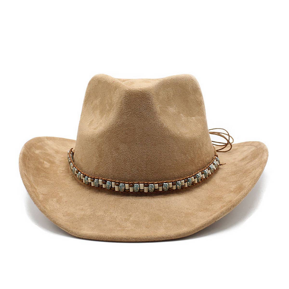 Felt Suede-Like Beaded Cowboy Fedora Unisex Hat_CWAH0822