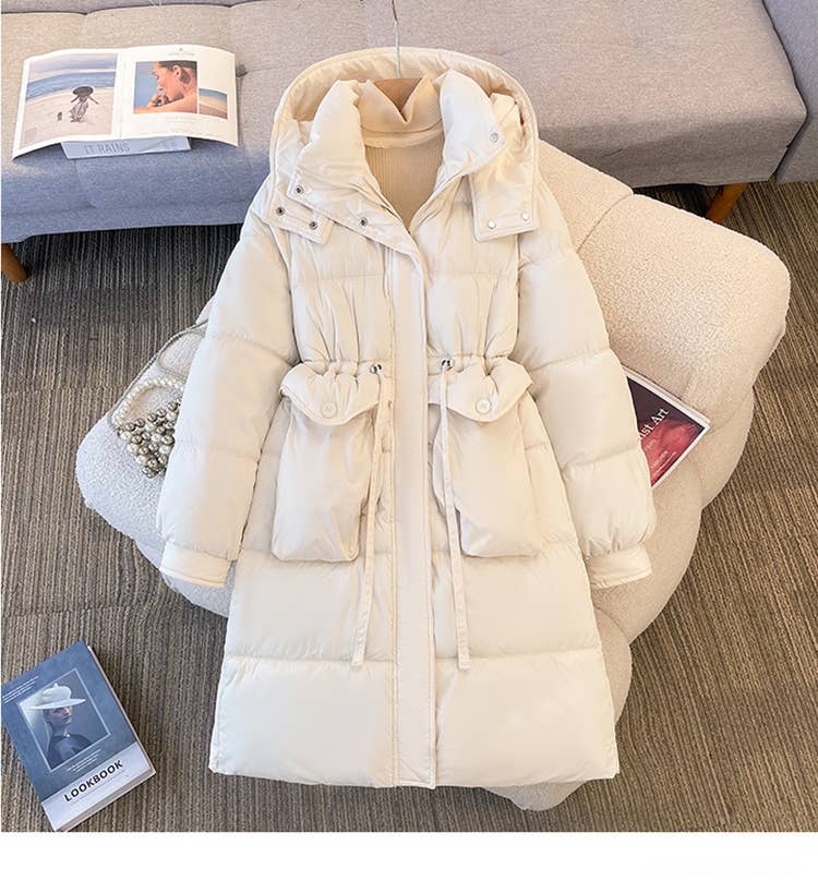 Thick,hooded,mid-length cotton-padded jacket