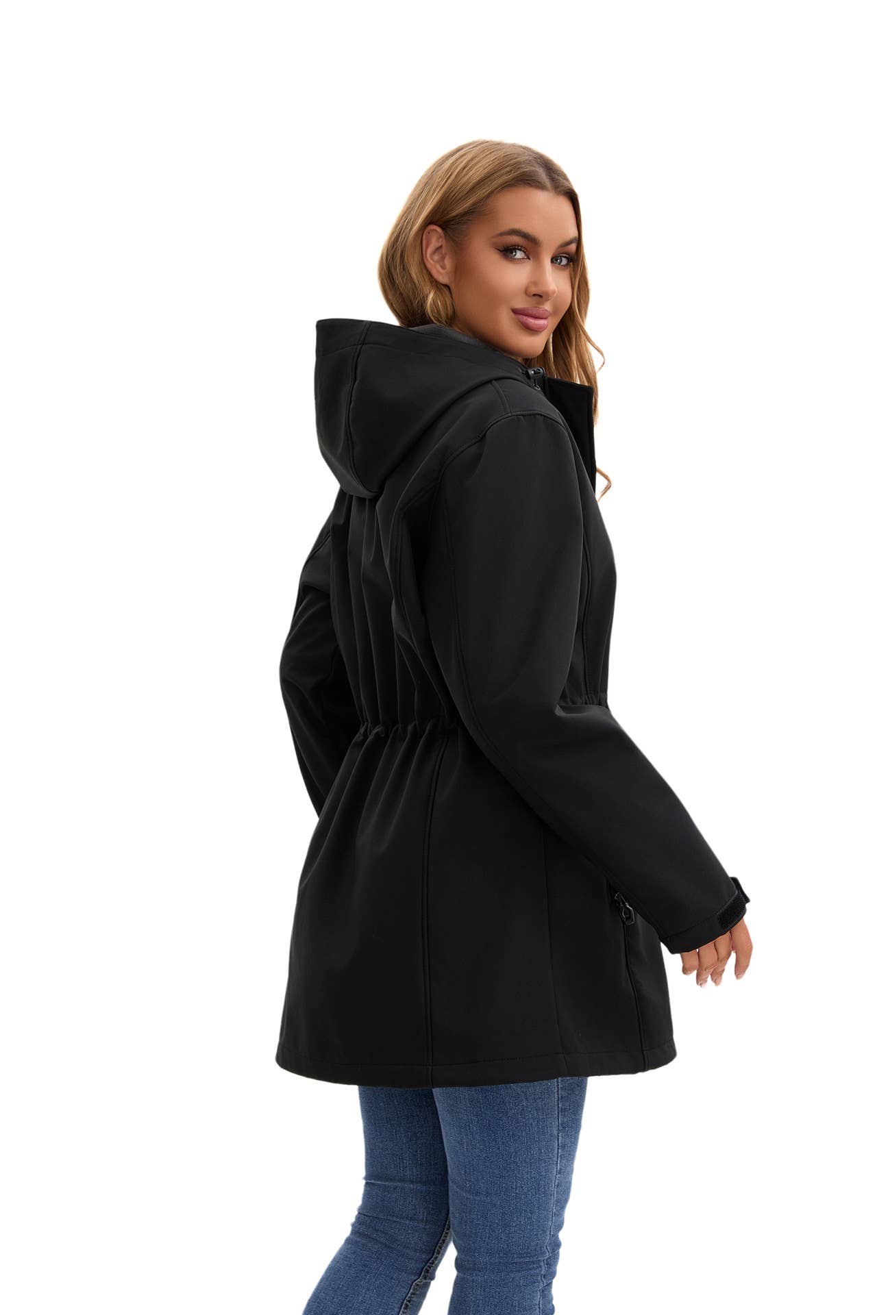 Hooded multi-pocket fleece down jacket