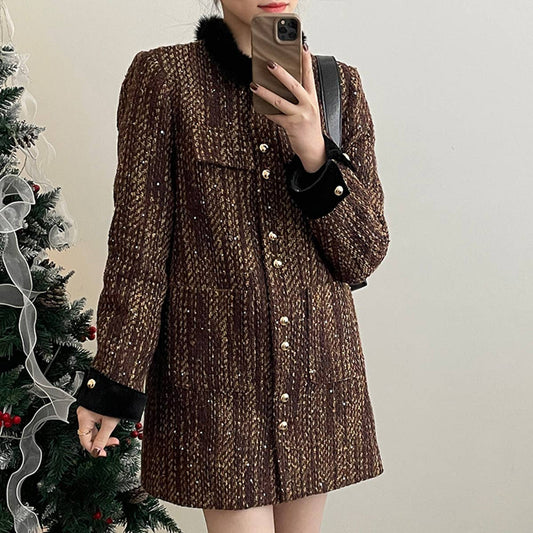 Down tweed sequin short dress