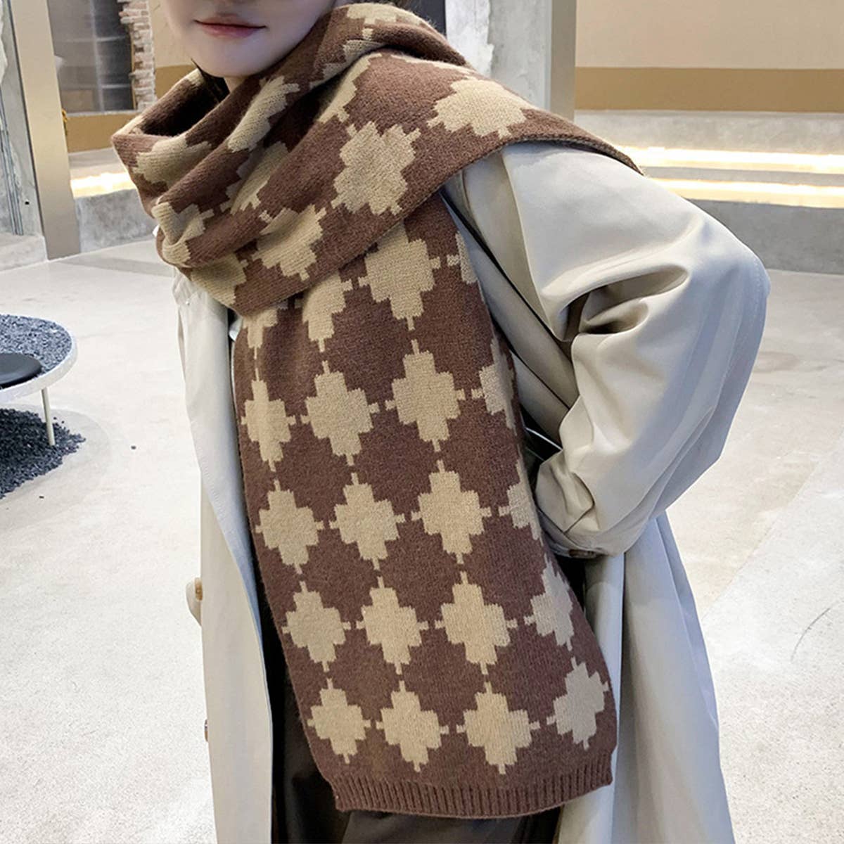 Knit Plaid Long Scarf for Women ? Fashion Wrap