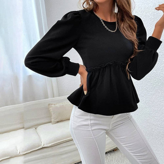 ROUND NECK BUBBLE SHIRT RUFFLED DESIGN TOP