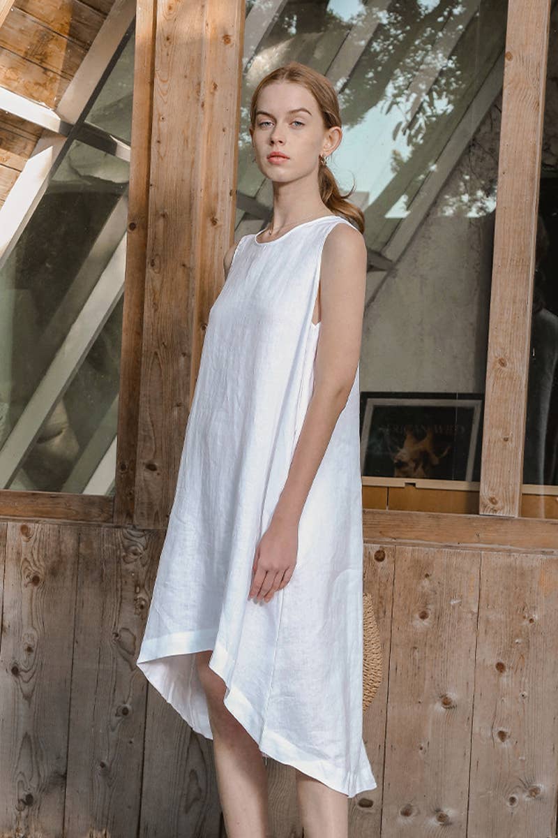 IRREGULAR COTTON LINEN SLEEVELESS DRESS