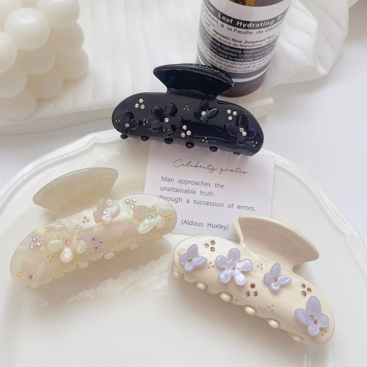 Rhinestone Flower Butterfly Hair Claw,Chic Sparkle_CWAHA1348