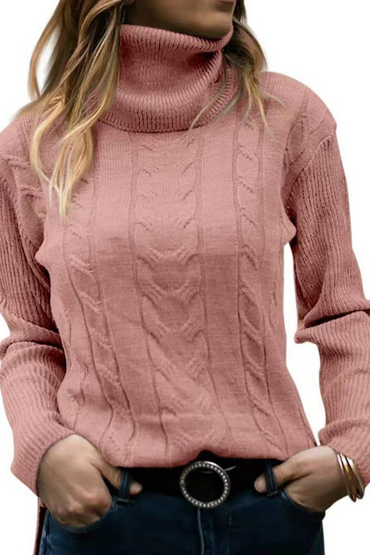 Cwoswl3400_Solid Color High Collar Long Sleeve Knit Top