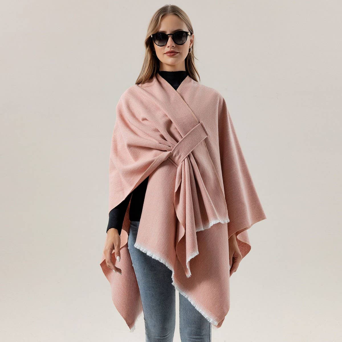 SOLID COLOR FASHIONABLE KNITTED SHAWL CAPE_CWASC2129