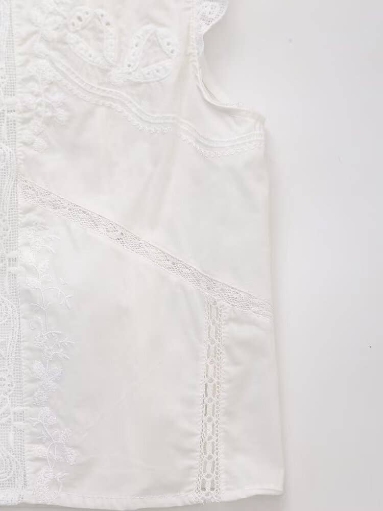 Fashion sleeveless bow tie tie embroidery top