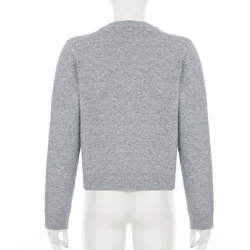 Simple and basic solid-color woolen cardigan