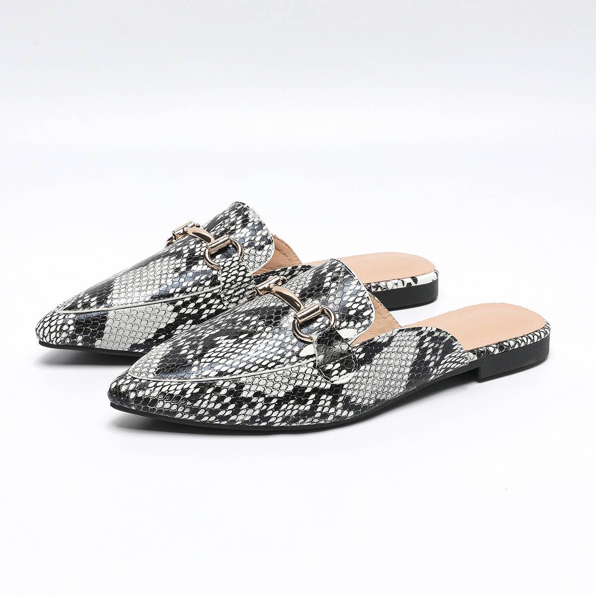 CASUAL SNAKE PRINT FLAT BOTTOM LAZY MULES_CWSHF0032