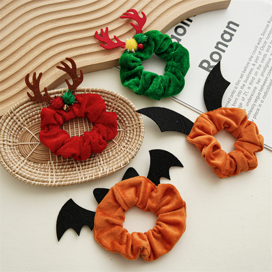 Bat Reindeer Scrunchie,Holiday Hair Tie for Women_CWAHA1461
