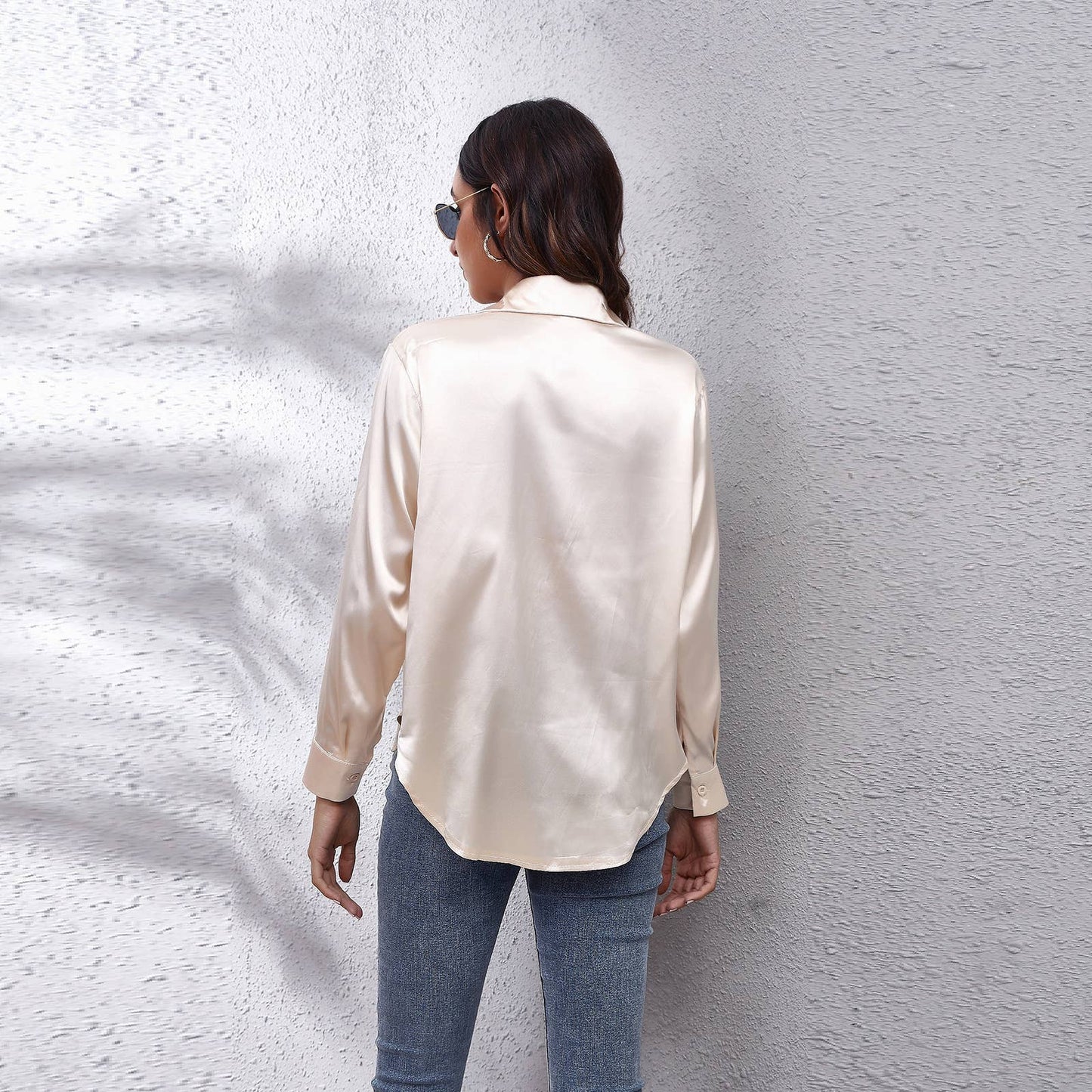 Satin silk long-sleeved shirt