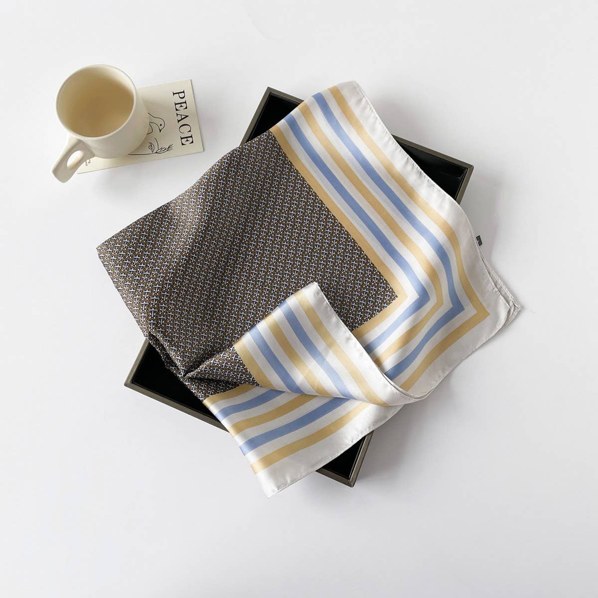 Sweet Floral Satin Scarf - 70cm Square Neck Wrap