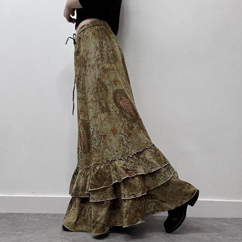 VINTAGE TRIBAL DESIGN FRILLY VINTAGE PRINT SKIRT