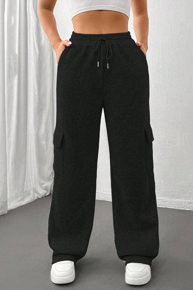 CWBLP0975_POCKET ELASTIC WAIST STRAIGHT WIDE LEG SWEATPANTS