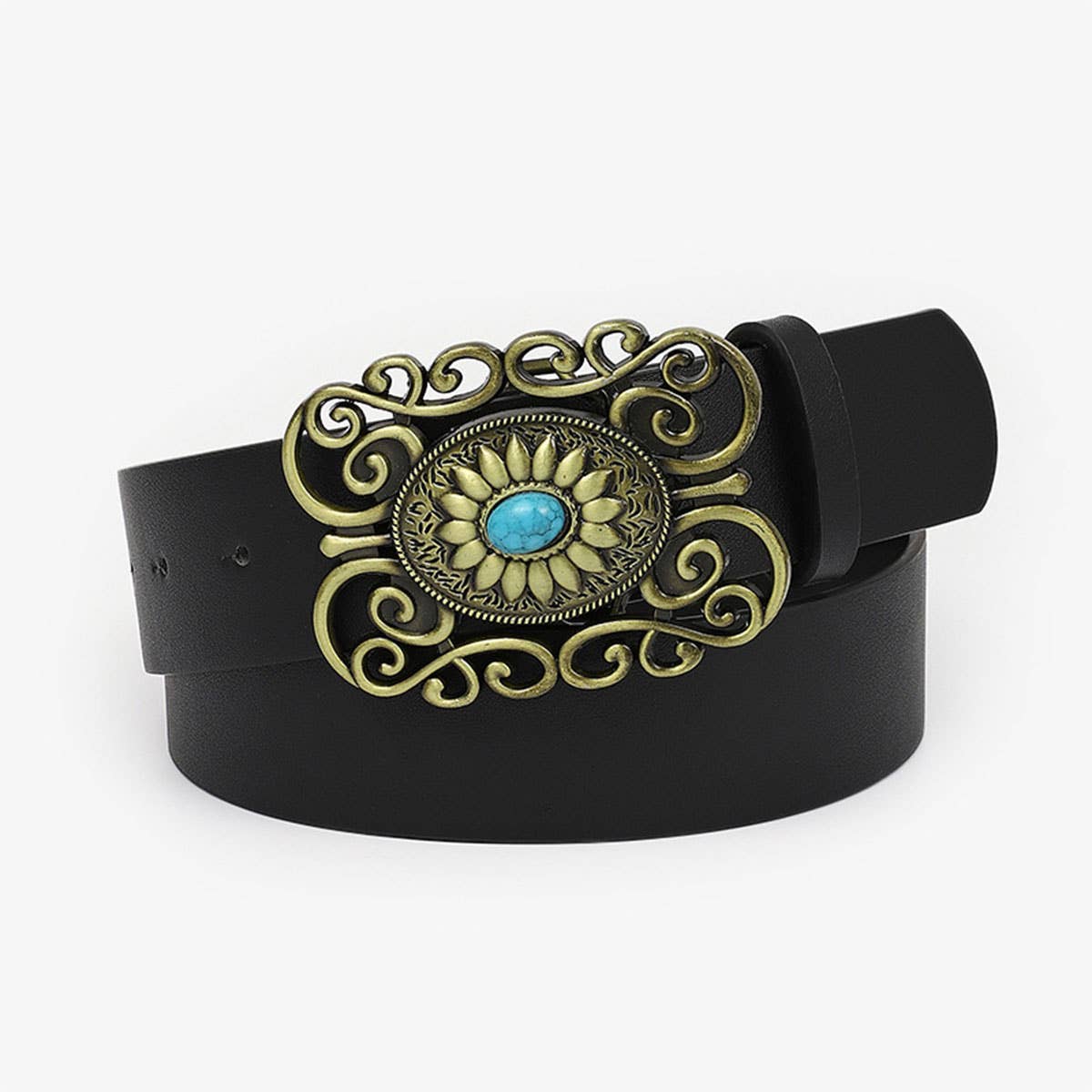 12KINDS TURQUOISE ALLOY BUCKLE BLACK VINTAGE BELT_CWABE0195