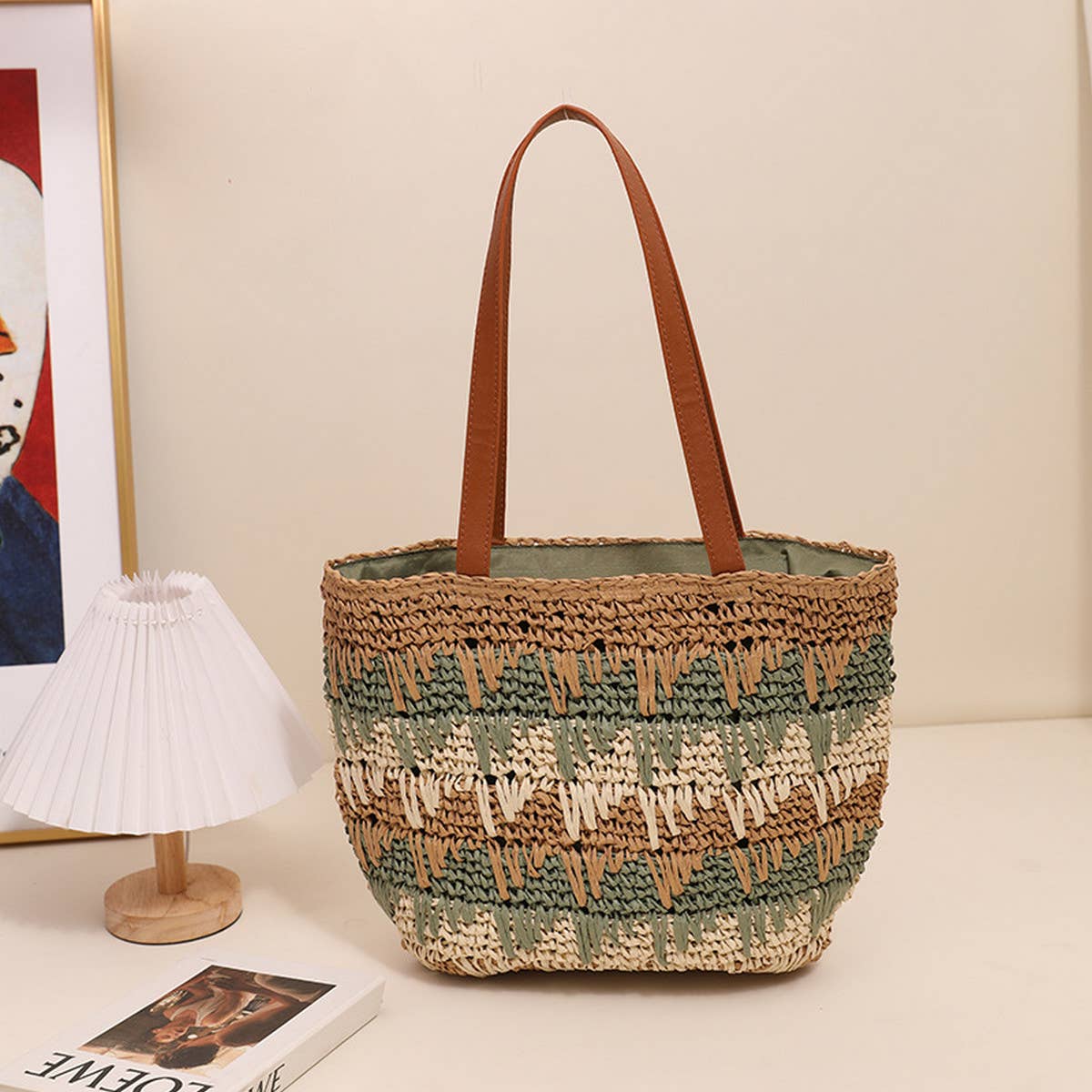 CASUAL CONTRAST COLOR HANDWOVEN BAG_CWAB1890