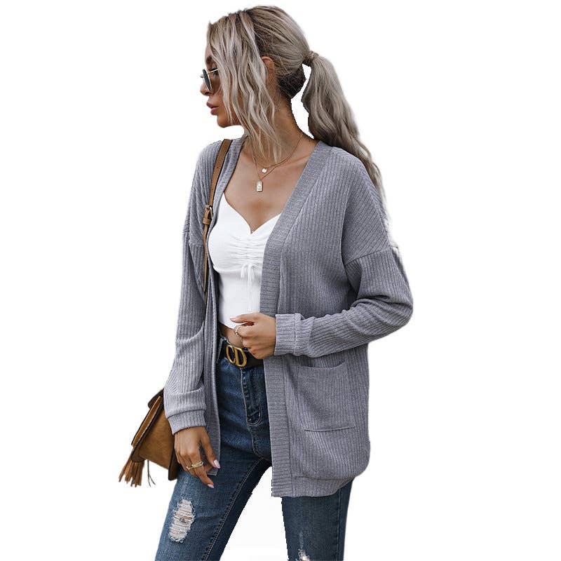 V-NECK SOLID COLOR LOOSE CASUAL SWEATER COAT