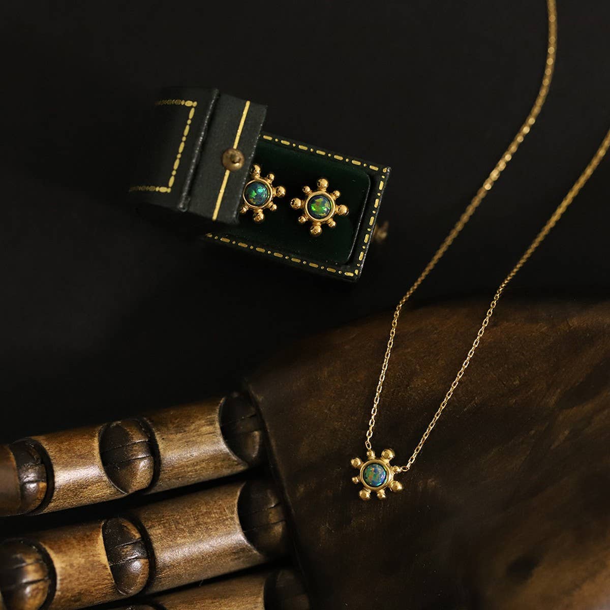 Opal Sunflower Stud Earrings Gold Electroplated_CWAJE5101