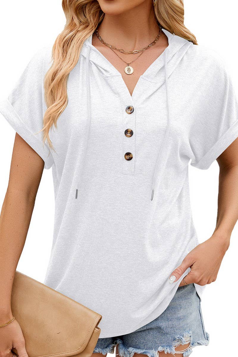 DRAWSTRING BUTTON SOLID COLOR LOOSE HOODIE_CWOHOS0012